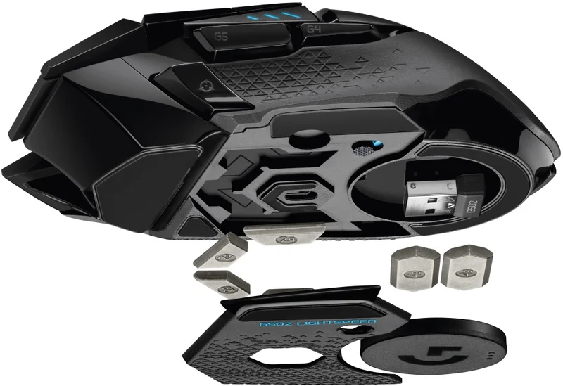 Logitech G502 Wireless Mouse, Lightsync RGB, Lightspeed Wireless, HERO 25K DPI Sensor, 400 IPS, 4x2g + 2x4g Optional Weights, 11 Programmable Buttons, 121g, Black
