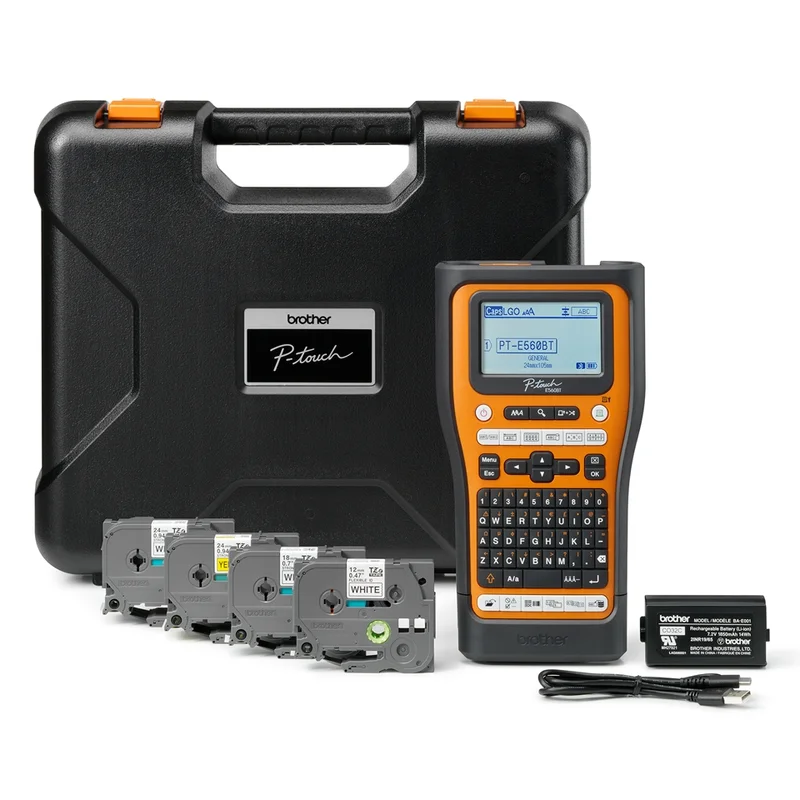 Brother PT-E560BTSP Handheld Industrial Labelling system + 1x TZEFX231, TZES241, TZES251, TZES651