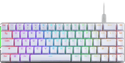 Asus ROG Falchion Ace 65% compact gaming keyboard with pre-lubed ROG NX mechanical switches with ROG switch stabilizer, sound-dampening foam, interactive touch panel, dual Type-C ports, three keyboard tilt angles, and cover case, US layout, White