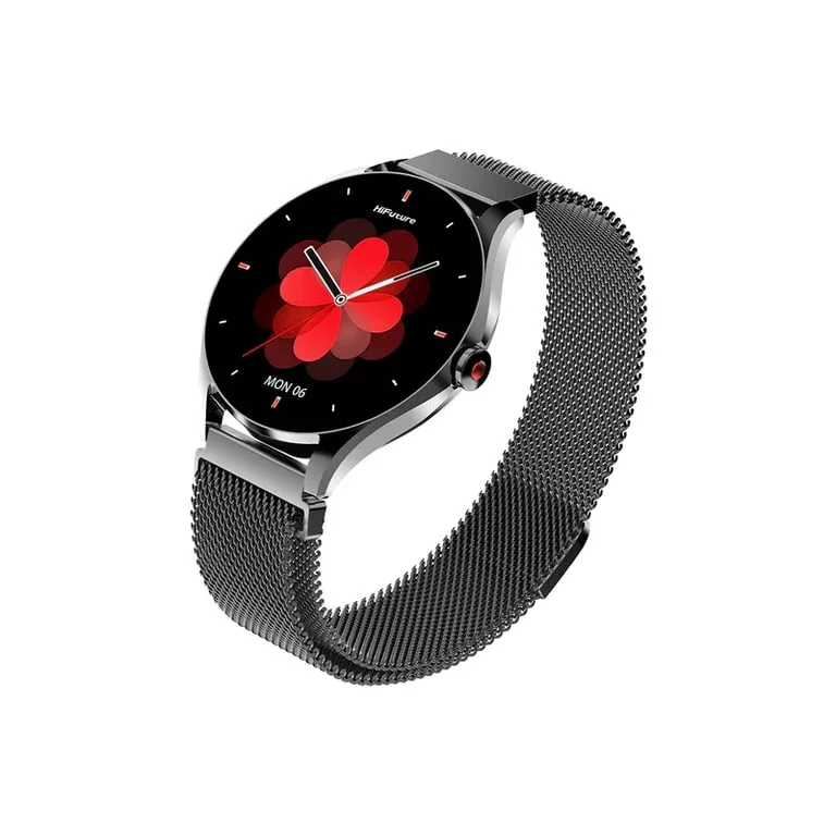 HiFuture Aura2 Black, 1.32" AMOLED, Powered by Dual Core, Metallic Frame, Bluetooth Call, 3D User Interface, 1ATM Waterproof, 24/7 True Heart Rate & Blood Oxygen Sensor, 100+ Sports Mode, Up to 7 days daily use, Extra Silicone Strap inbox