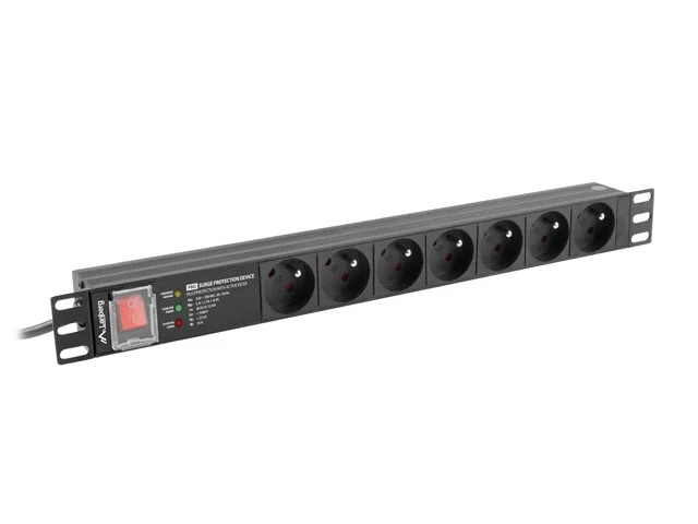 Електрически филтър Lanberg PRO 19" 1U 16A 2m 7x FR (Schuko) SPD-3MP Черен