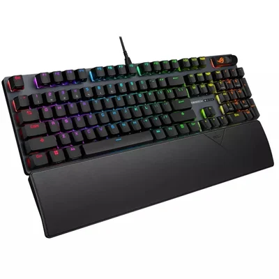Asus ROG Strix Scope II X gaming keyboard with hot-swappable ROG NX mechanical switches V2, sound-dampening foam, PBT doubleshot keycaps, streaming hotkeys, multi-function controls, three tilt angles, and wrist rest, Black