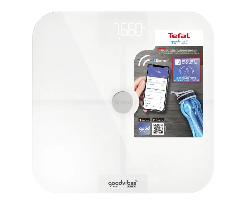 Електронен кантар Tefal – BM9640S1 Goodvibes Sport, диагностичен, 180 kg, бял