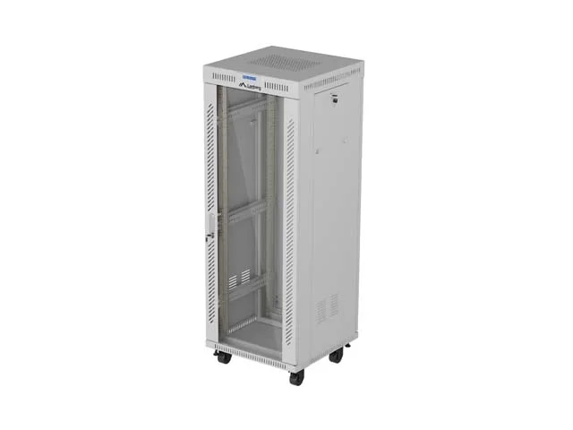 Комуникационен шкаф LANBERG – 32U/600x600, стоящ, 19", стъклена врата, сив