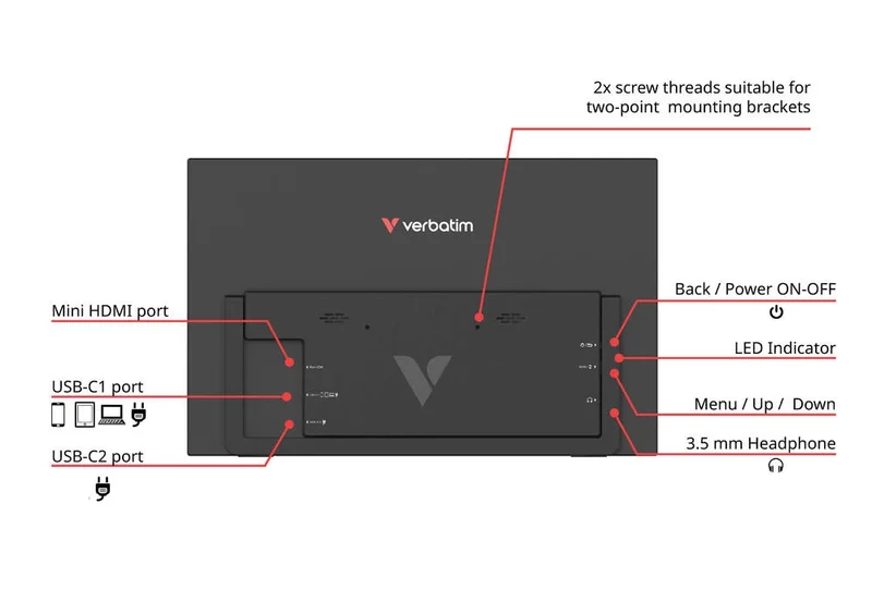 Монитор Verbatim LIGHT 15.6" Full HD IPS, преносим, черен
