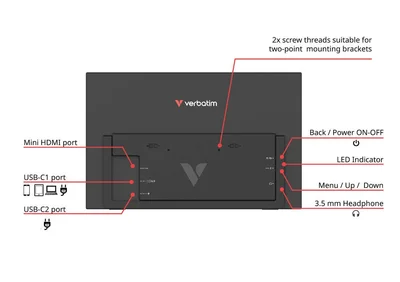 Монитор Verbatim LIGHT 15.6" Full HD IPS, преносим, черен