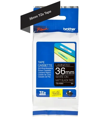 Brother TZe-M365 Labelling Tape Cassette – Matt Laminated White On Black, 36mm wide