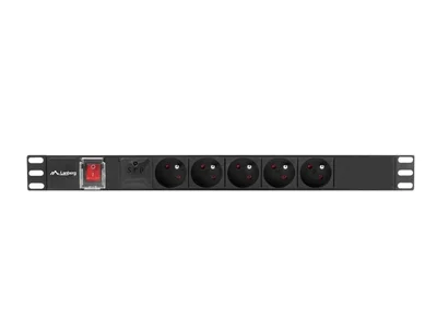 Разклонител LANBERG 19" 1U 16A 2 м, 5x френски контакта, черен