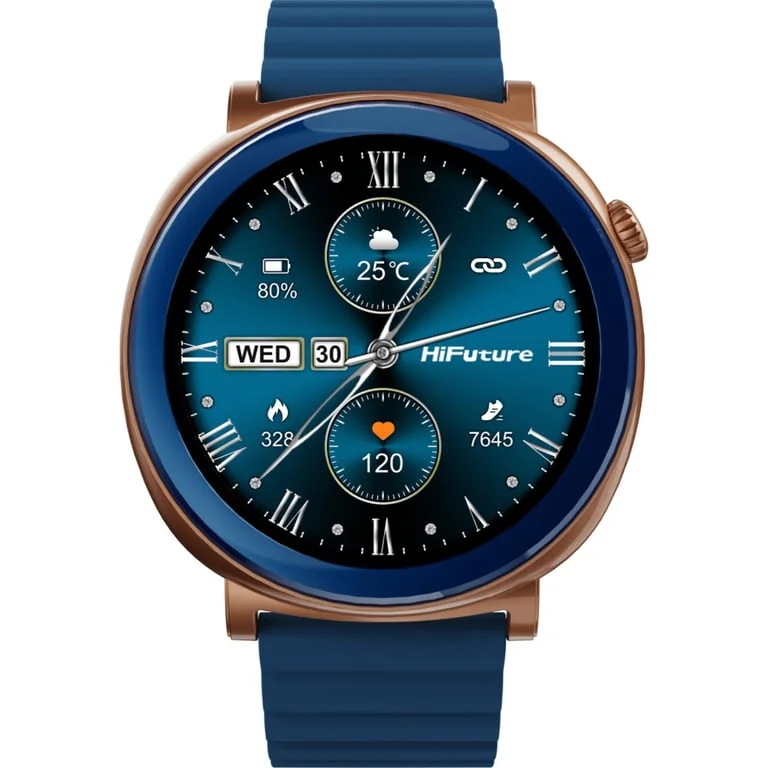 HiFuture Aurora Blue, 1.43" AMOLED,  466*466, Powered by Dual Core & Syntra AI, Bluetooth Call, IP68  Waterproof, 24/7 True Heart Rate & Blood Oxygen Sensor, Up to 10 days daily use, Magnetic Strap