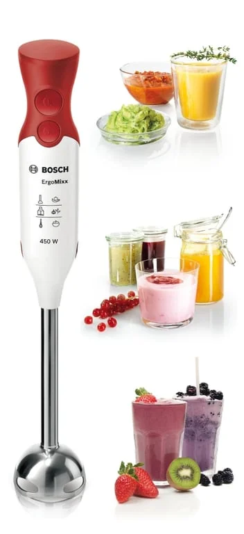 Блендер Bosch MSM64110, 450W, бял/червен, включена прозрачна кана