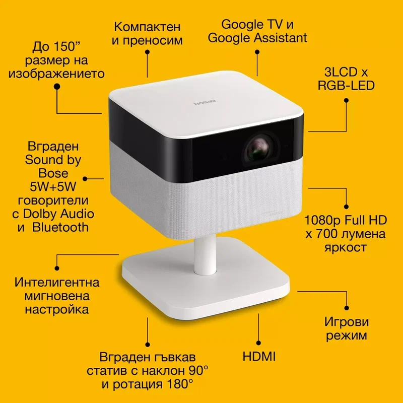 Мултимедиен проектор Epson – EF-71, Full HD 1080p, 700 lumens, 3LCD