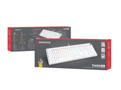 Геймърска механична клавиатура Genesis Thor 404 White RGB Backlight Gateron Peach Silent, US Layout