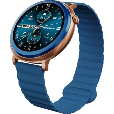 HiFuture Aurora Blue, 1.43" AMOLED,  466*466, Powered by Dual Core & Syntra AI, Bluetooth Call, IP68  Waterproof, 24/7 True Heart Rate & Blood Oxygen Sensor, Up to 10 days daily use, Magnetic Strap