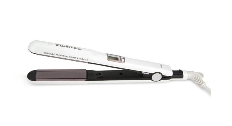 Преса за коса Rowenta SF7660F0 Liss & Curls Premium Care, керамично-кешмирено кератиново покритие, йонизираща функция, LCD дисплей, 2 температурни настройки, бързо загряване, автоматично изключване, заключваща система, плаващи плочи, бял