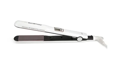 Преса за коса Rowenta SF7660F0 Liss & Curls Premium Care, керамично-кешмирено кератиново покритие, йонизираща функция, LCD дисплей, 2 температурни настройки, бързо загряване, автоматично изключване, заключваща система, плаващи плочи, бял