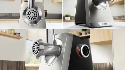 Bosch MFWS820M, SER8, Meat mincer, Blocking power: 2500W, 4,5 kg/min, 10-year motor, dishwasher safe, kebbe att., sausage att., silver black