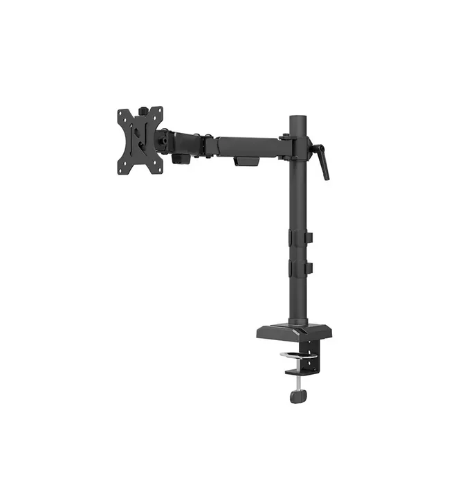 Стойка за монитор NEOMOUNTS BY NEWSTAR Nero, за един дисплей, 10"-32", макс. 8 кг, VESA 100x100, черна, с държач за телефон и бърз монтаж (клема/отвор)