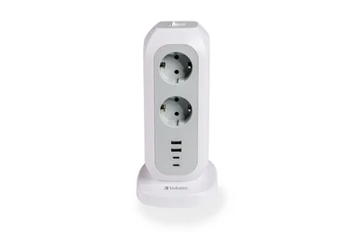 Разклонител Verbatim EUPT-01 Power Tower 11 гнезда, 2x USB-C, 2x USB-A, 3600W, 2m, Бял