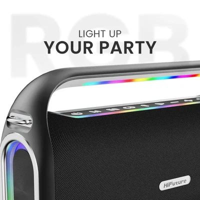 Тонколона HiFuture MusicBox300 Black 150W, Karaoke, 2 безжични микрофона, 18000mAh батерия, RGB осветление, TWS, Bluetooth 5.3
