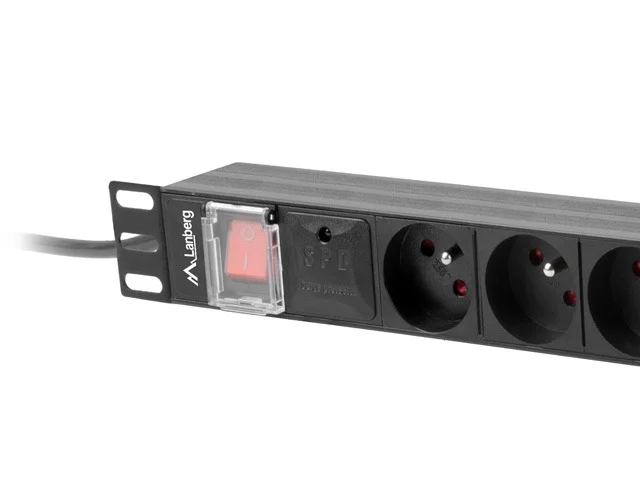 Разклонител Lanberg 19" 1U 16A 2m 8 френски гнезда Черен