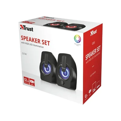 Тонколони TRUST Gemi 2.0 RGB, 12W, 2.0, 3.5 мм, USB, Черен