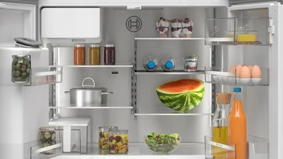 Bosch KFI96AXEA, SER6, Multi-door fridge-freezer, NoFrost, E, 183/91/73, 574l(375+199), 39dB(C), IC, 1 VitaFresh 0° XXL drawer - fish and meat, 1 Vitafresh drawer with humidity control, Quick Ice&water dispencer with tank, freezer light, HC, Black inox