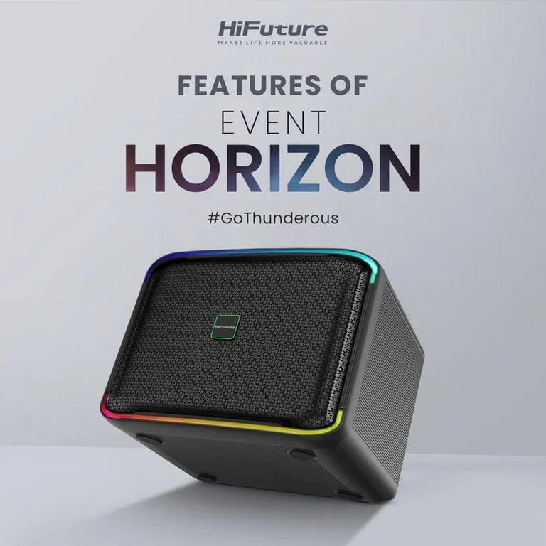 Тонколона HiFuture Event Horizon Black 3-лентова, 100W, Bluetooth 5.3, DynaBoost бас, DC12V, Karaoke, Dancing Light, до 8 часа, TWS Mode