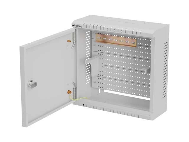 Комуникационен шкаф LANBERG – TPR, 10", 2U, 340 x 340 x 140 mm, стенен монтаж, с метална врата, сив
