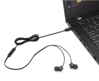 Слушалки Lenovo 4XD1J77351 USB-C, жични, тип In-ear, черни