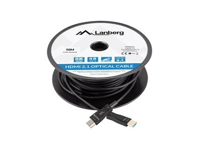 HDMI кабел Lanberg v2.1 оптичен 50m, мъжки-мъжки, черен
