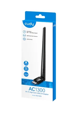 Cudy WU1400 Wi-Fi High Gain USB 3.0 Adapter AC1300 1300Mbps, 867Mbps at 5GHz + 400Mbps at 2.4GHz, 1 high gain detachable antenna, USB 3.0