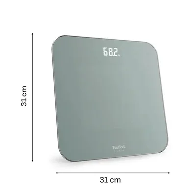 Електронен кантар Tefal PP1903V0 Classic 3, стъклена платформа, 180kg, дисплей с подсветка, Eucalyptus Metal