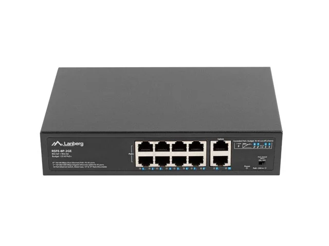 Lanberg switch 8x 100mb poe+/2x 1GB unmanaged rack 10"/19" gigabit ethernet 120w