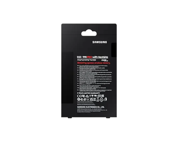 Samsung SSD 990 PRO 1TB Heatsink PCIe 4.0 NVMe 2.0 M.2 V-NAND 3-bit MLC, 256-bit Encryption, Read 7450 MB/s Write 6900 MB/s
