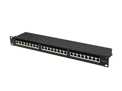 Пач панел LANBERG 24 порта 1U 19" Cat.6a FTP с органайзер за кабели, екраниран, черен