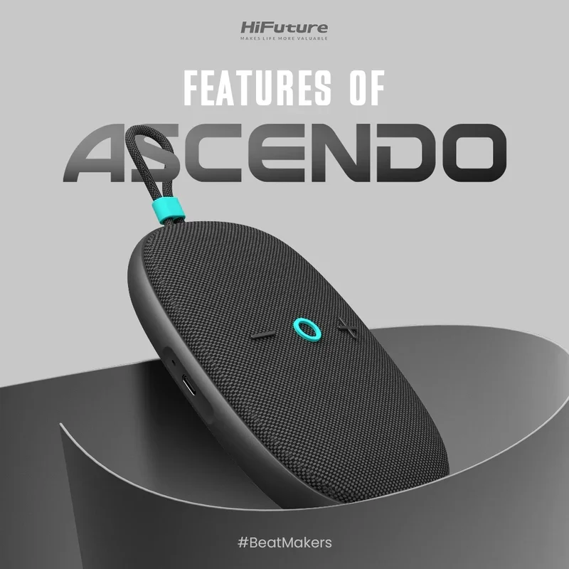 HiFuture ASCENDO Black, Bluetooth 5.3, IPX7 Waterproof, 20W Output, Pair to Play (TWS Mode), Up to 15 Hours Playtime, Built in 2-in-1 Amplifier