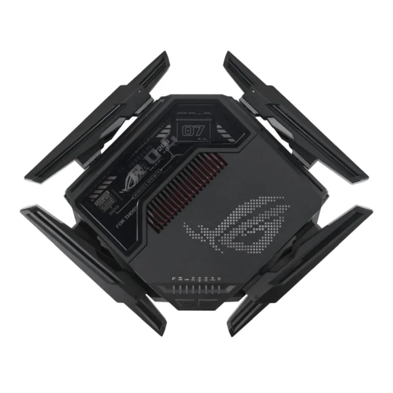 Asus Gaming Wireless Router, ROG Rapture GT-BE98, BE25000, Quad-Band, Quad-Core 2.6GHz CPU, 256MB/2GB Flash/RAM, 10G dual-port, 2.5G quad-port, AiProtection Pro, RangeBoost Plus, AiRadar TX, open NAT, VPN Fusion, multiple SSIDs, IPTV, RGB, AiMesh, Black