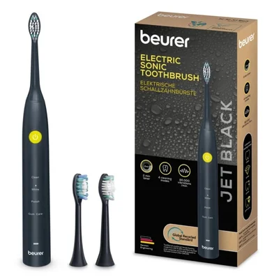 Електрическа четка за зъби Beurer SC 30 Jet Black, до 80 000 движения/мин, 4 почистващи програми, 2 накрайника, USB-C зареждане, 15 дни живот на батерията, черна