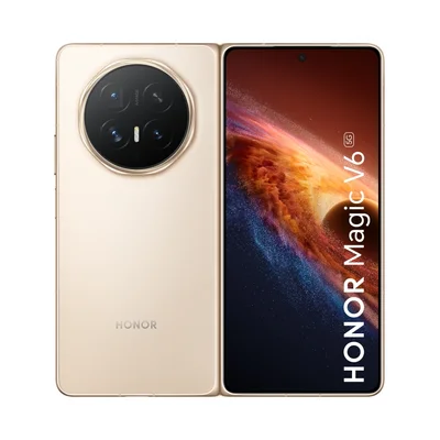 Honor Magic V6 Foldable, Gold, Phenom-N49D,  6.52", unfolded 7.95", OLED 2420x1080, unfolded 2352x2172, Snapdragon 8 Elite Gen 5, (2x4.6GHz +6x3.6GHz), 16GB, 512GB, 64+50+50MP/20+20MP, Li-Po 6 660mAh, FPT, BT, USB Type-C, Android 16, MagicOS 10