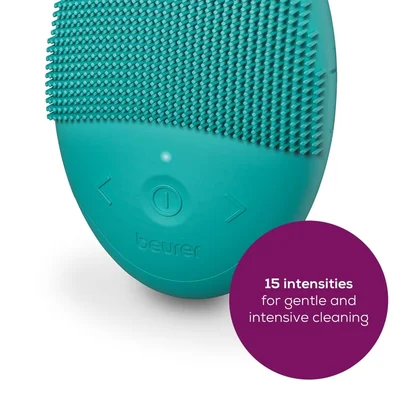 Beurer FC 52 Laguna silicone facial brush, 2-in-1 function - deep-pore cleansing & gently massage, Vibration technology, 15 intensities, Water-resistant, USB-C charging cable