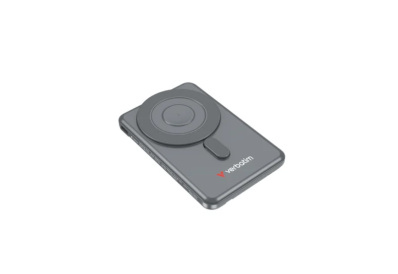 Външна батерия Verbatim Charge 'n' Go 2C 5000mAh магнитна безжична с 2 USB-C кабела и стойка, сива