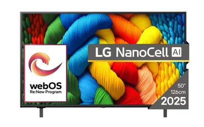 LG 50NANO80A3B, 50" 4K HDR Smart Nano Cell TV, 3840x2160, DVB-T2/C/S2, AI Alpha 7, HDR 10 PRO, webOS 25, ThinQ AI, VRR, ALLM, HGiG, WiFi, Clear Voice, AI Upscaling, Bluetooth, Hdmi e-ARC , CI, LAN, AirPlay2, Chromecast, 2 Pole stand, Black