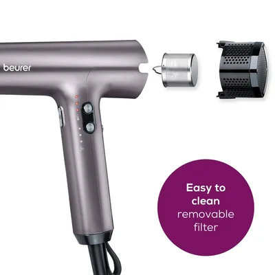 Beurer HC 100 Excellence Hair dryer, ECO technology, lightweight and ergonomic, Slim, magnetic nozzle and diffuser, Ion function, 4 temperature and blower settings, Integrated memory function