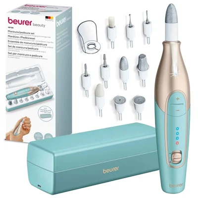Beurer MP 84 Premium Manicure/pedicure set, 10 attachments, 3 speed levels, Ergonomic design and bright LED light, Lithium ion battery, with practical charging and storage case