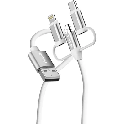Verbatim Sync & Charge Cable 3-in-1 USB-A to Micro-B/USB-C/Lightning 18W 100cm - White