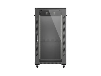 Комуникационен шкаф Lanberg – 22U/600x1000, свободностоящ, стъклена врата, черен