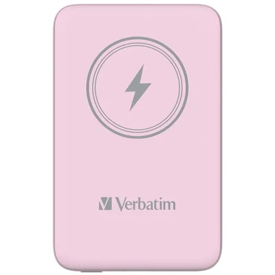 Външна батерия Verbatim MCP-10PK 10000 mAh, USB-C PD 20W, магнитно безжично зареждане 15W, розова