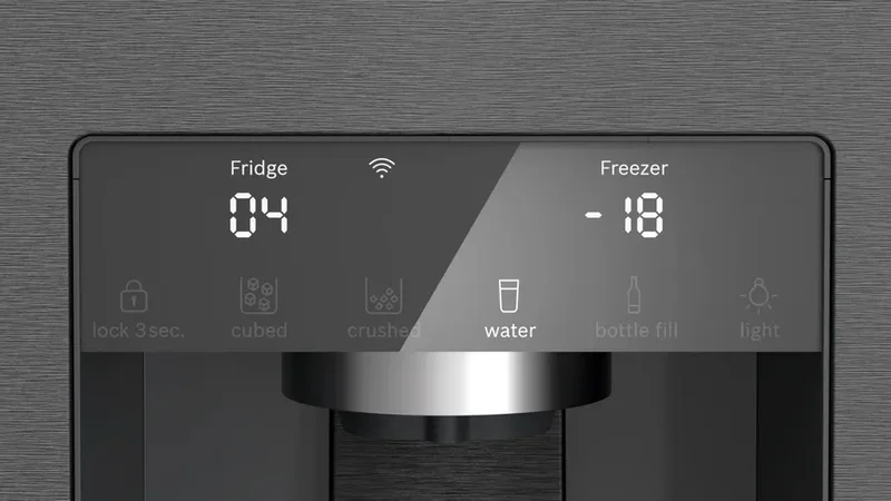 Bosch KFI96AXEA, SER6, Multi-door fridge-freezer, NoFrost, E, 183/91/73, 574l(375+199), 39dB(C), IC, 1 VitaFresh 0° XXL drawer - fish and meat, 1 Vitafresh drawer with humidity control, Quick Ice&water dispencer with tank, freezer light, HC, Black inox