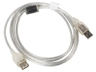 USB удължителен кабел Lanberg USB 2.0 AM-AF, 1.8m, прозрачен с ферит