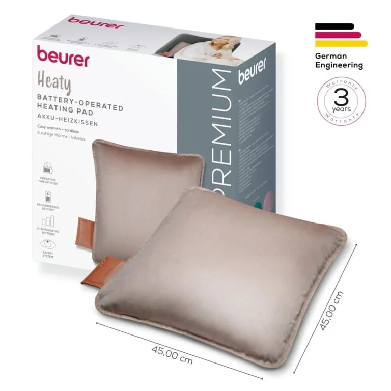 Електрическа възглавница Beurer HK 77 Heaty Smokey-taupe, безжична, 3 температурни настройки, бързо загряване, 45x45 см